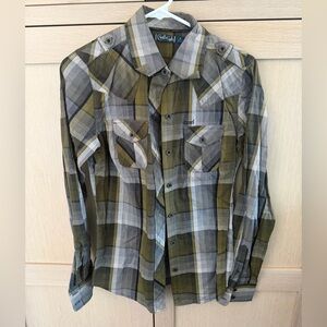Cruel Girl Men's Plaid Shirt - Olive and Gray